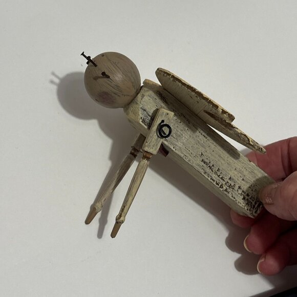 Handcrafted Wooden Angel Brown Figurines Set Of 6 Piece Rustic Finish Halos 4" - Picture 9 of 16